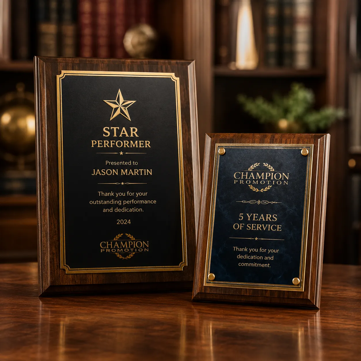 Personalized wood and metal recognition plaques