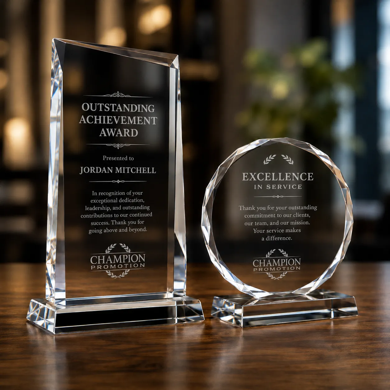 Sleek personalized glass awards